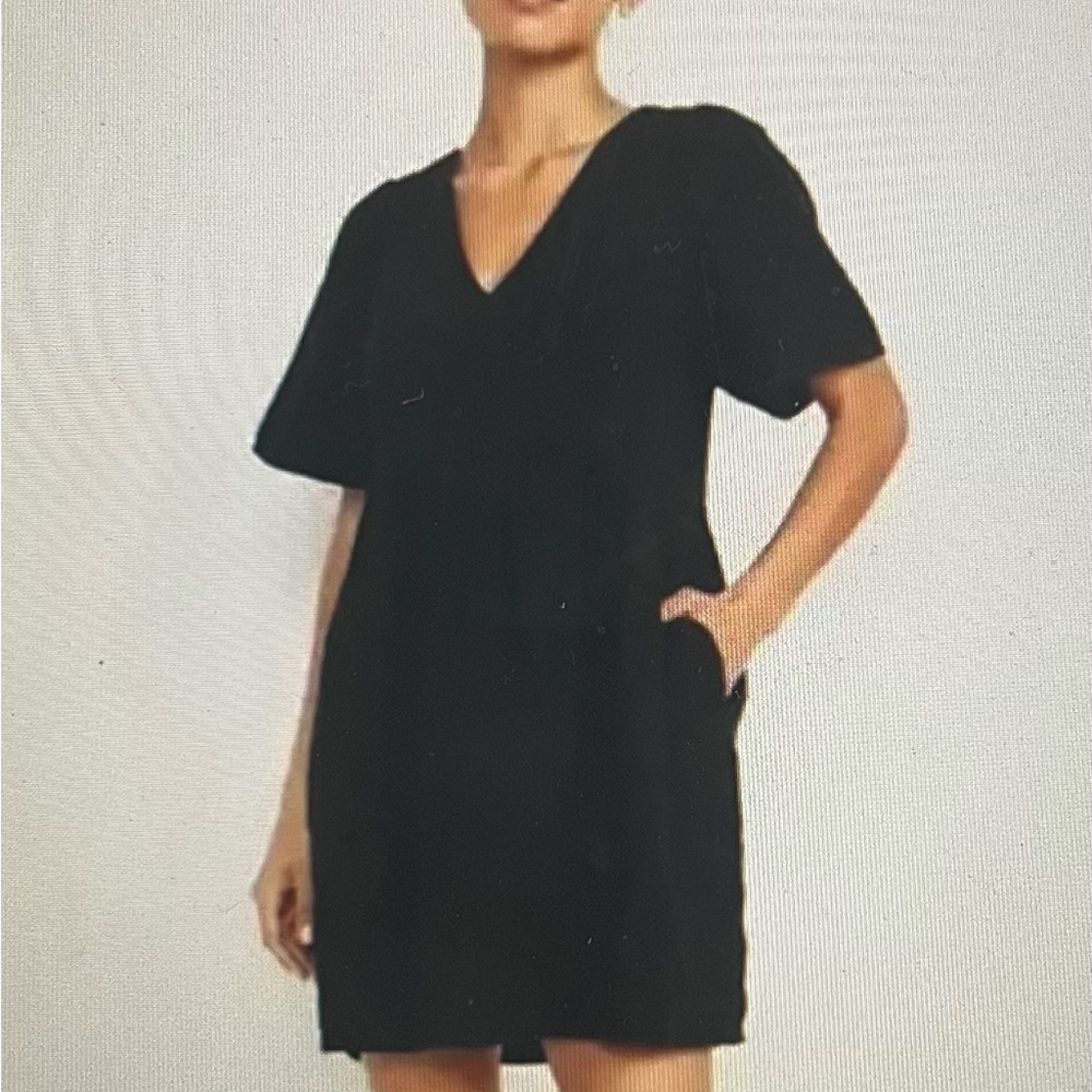 Old Navy 100% Cotton Black V-Neck Dress w/ Flutter Sleeves and Pockets! Size XL